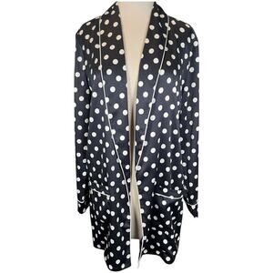 Something Navy Navy Blue & White Polka Dot Satin Pajama Robe – Size Small